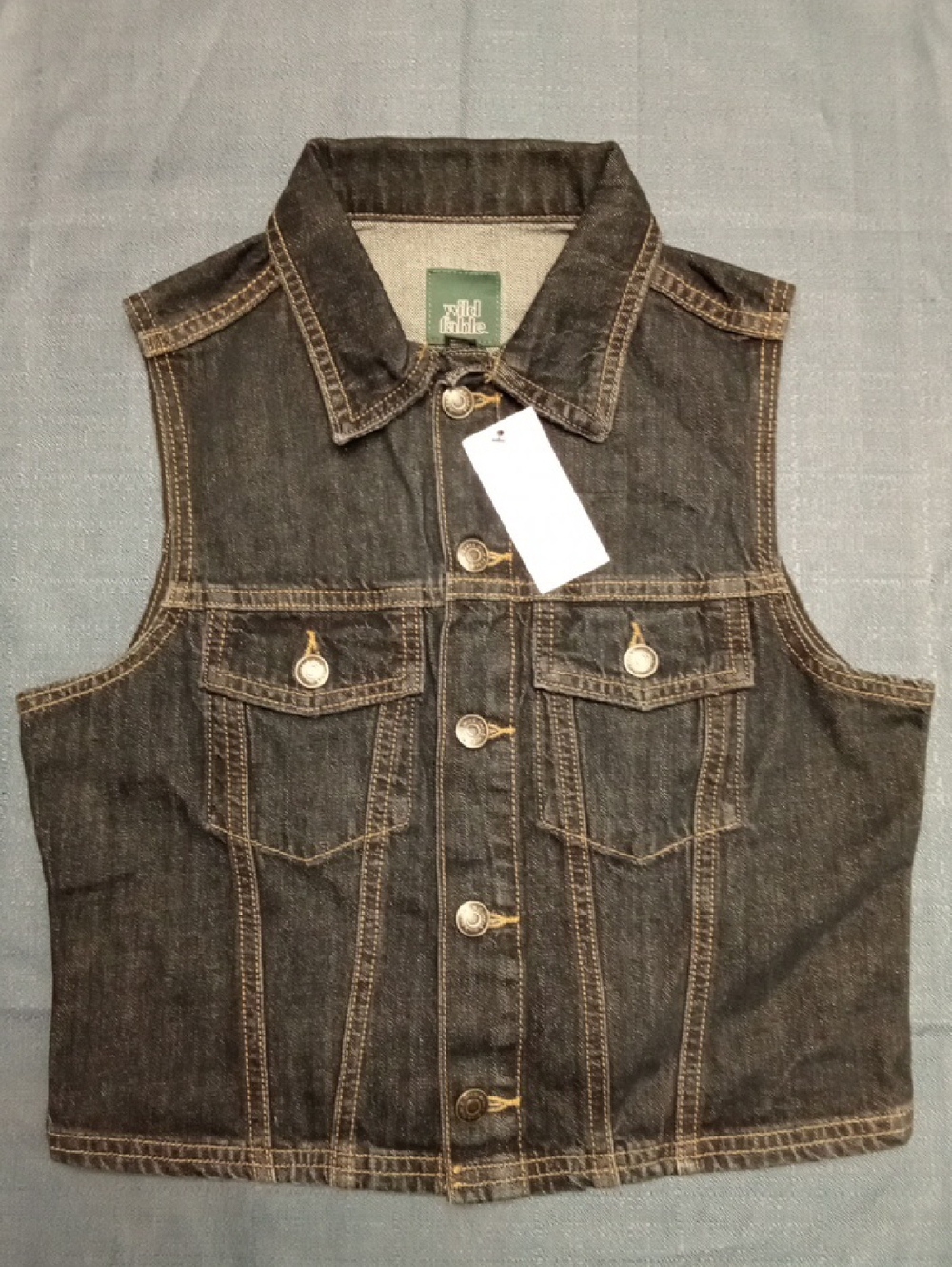 wild fable black denim vest with contrast stitching